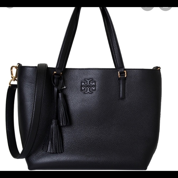 Tory Burch | Bags | Tory Burch Thea Zip Tote In Black Pebbled Leather |  Poshmark